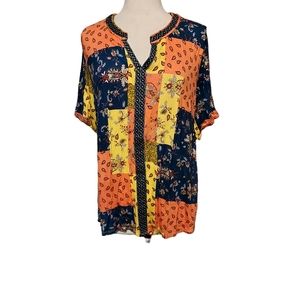 Cato 2xl blouse top shirt short sleeve Blouse art To Wear Colorblock
